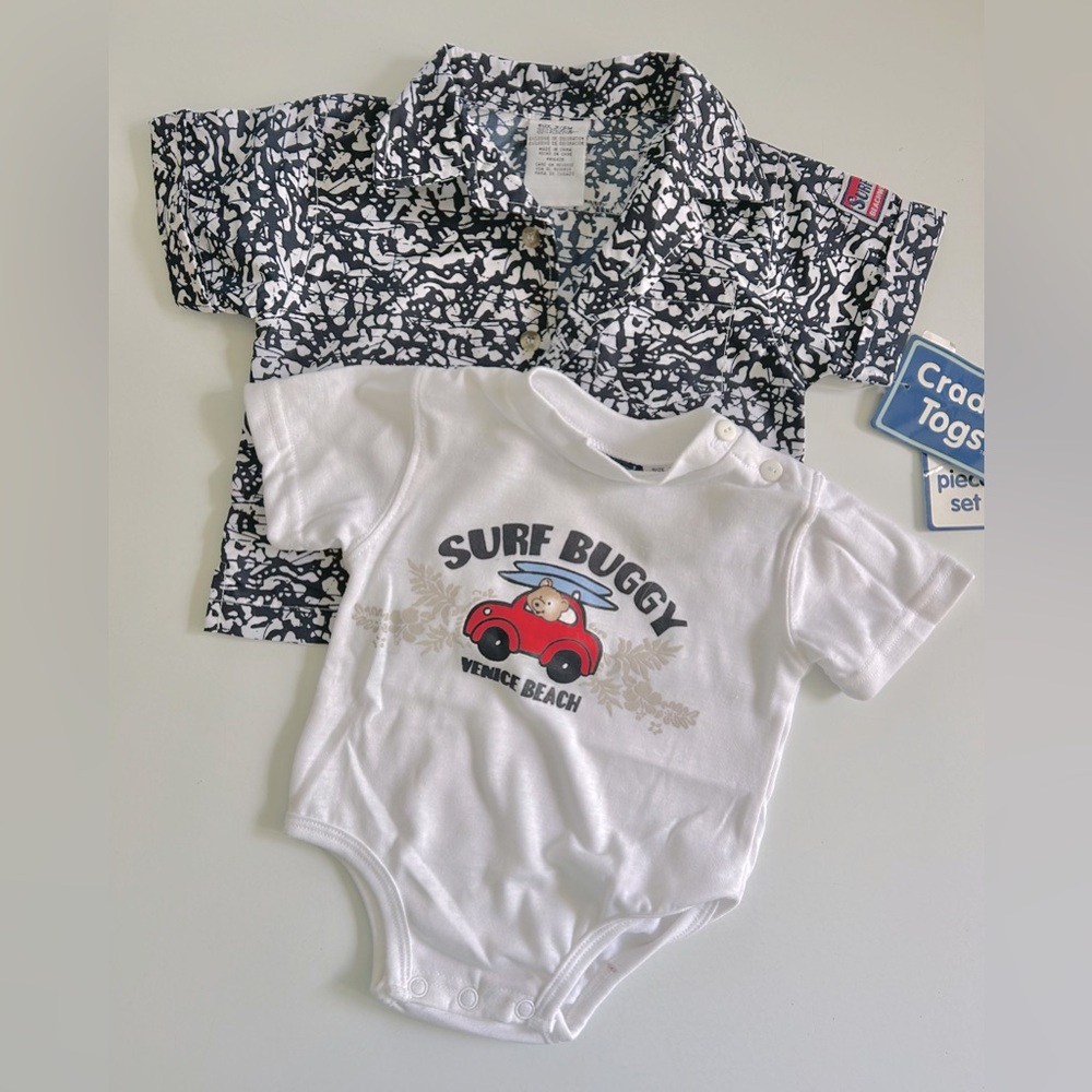 CRADLE TOGS Set/2 Shirt 3/6 M SURF BUDDY One-Piece + Short Sleeve Shirt NWT